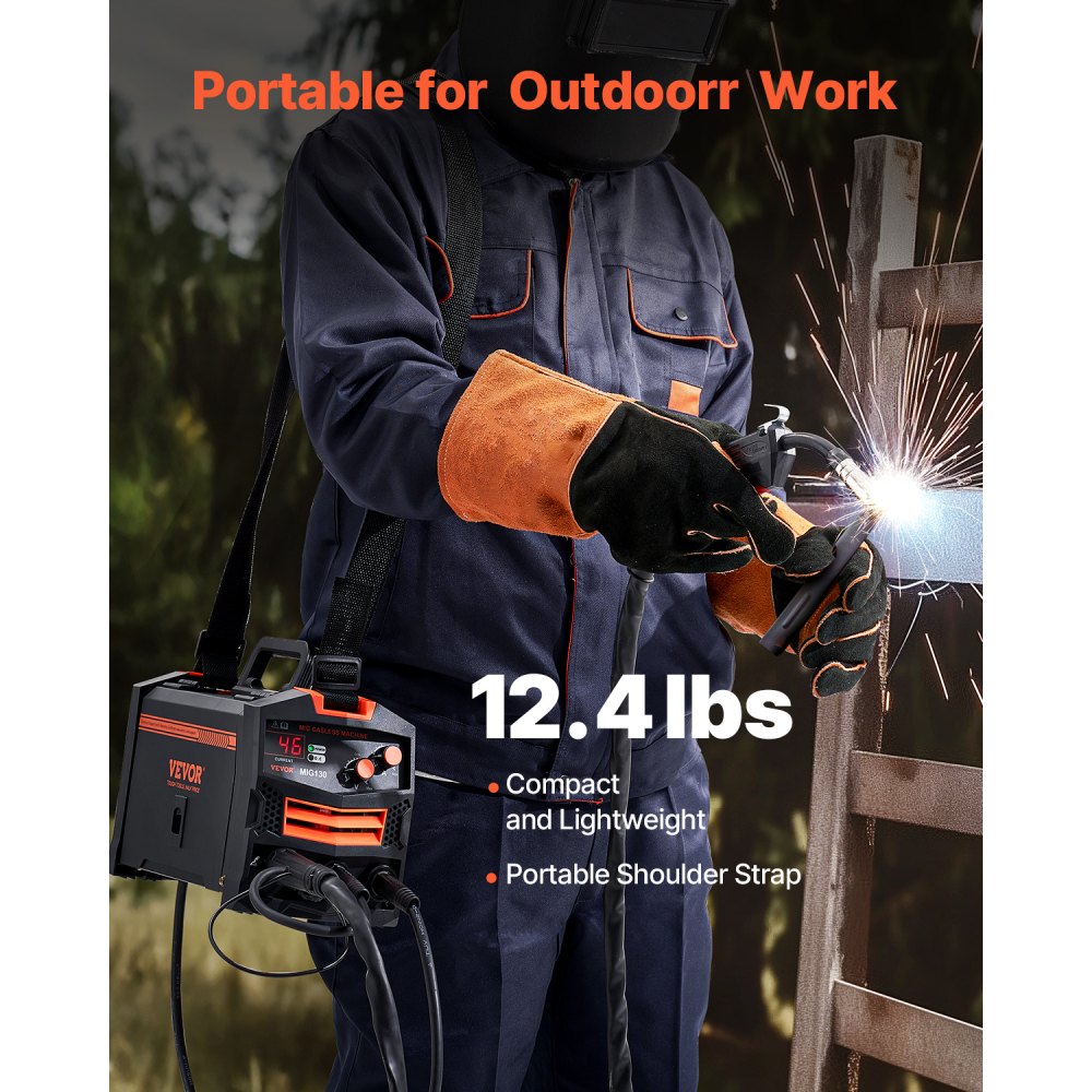 MIG Welder, 130A Synergic MIG Welding Machine, Gasless Cored Wire Welder, Portable MIG Welder with IGBT Inverter Technology and Digital Display Screen