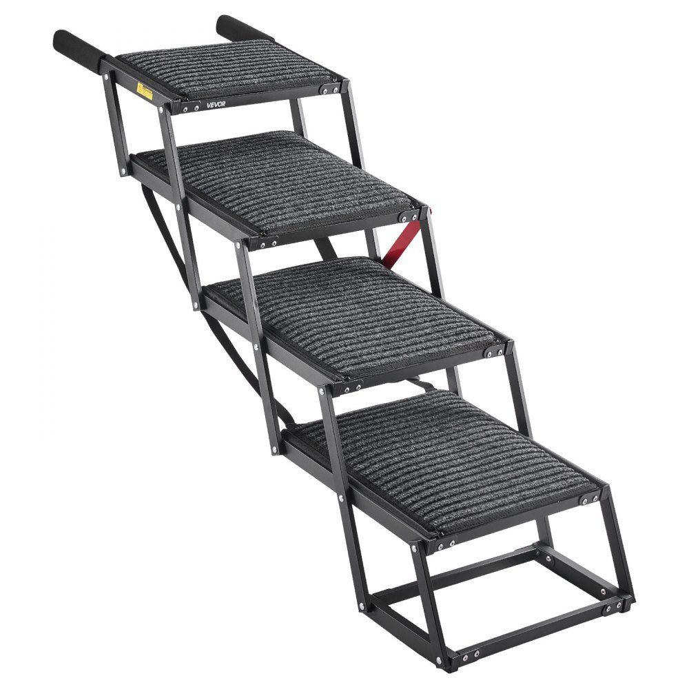 Dog stairs car foldable 4 steps, extra wide dog ramp for large dogs with soft felt carpet, portable entry aid for cars, SUVs, trucks, loft beds, sofas, load capacity up to 90 kg