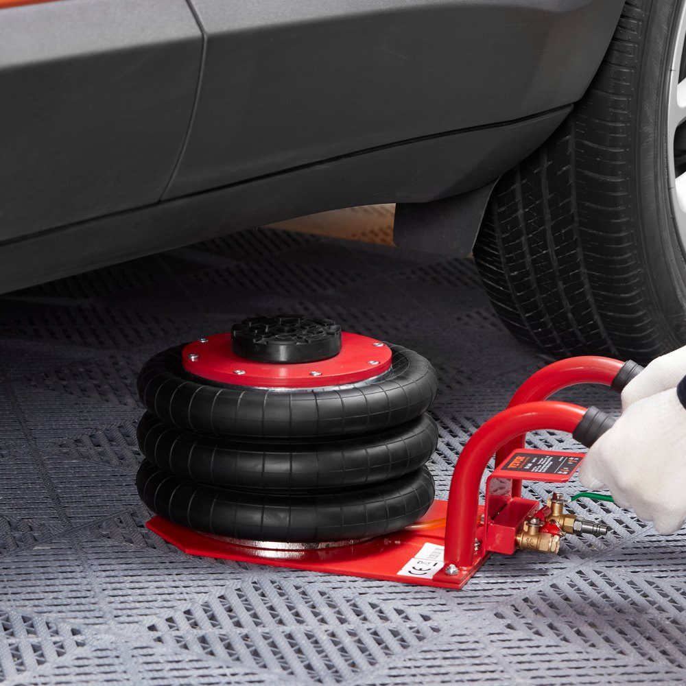 Pneumatische autokrik Triple Bag Air Jack 3T, Triple Bag Air Jack 140-450 mm hefhoogte Airbag Air Jack, 5 minuten slag korte handgreep Air Jack, autokrik rood arbeidsbesparend