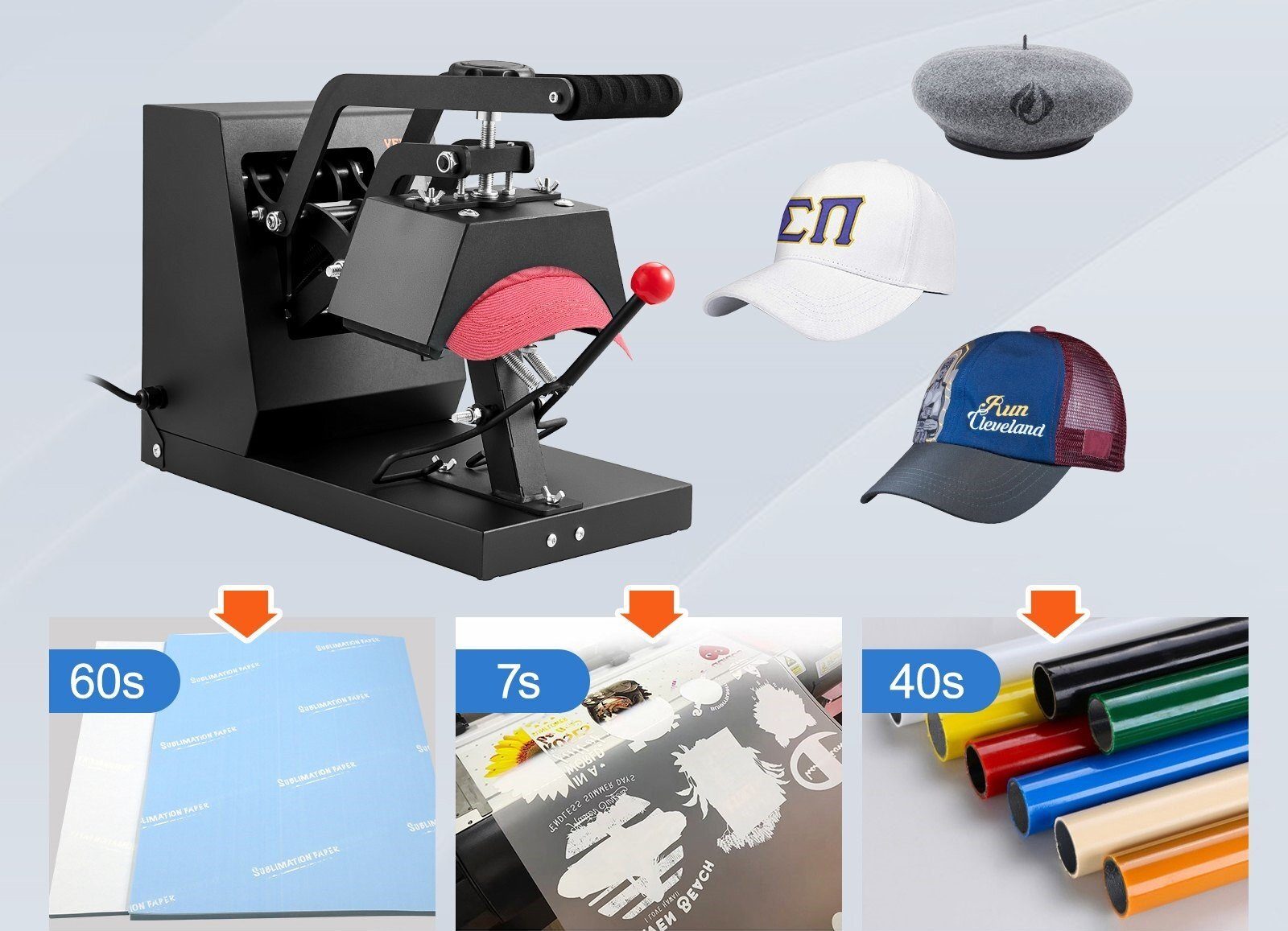Premium Digital Cap Heat Press Transfer Press 21.5x10cm 4 Heating Pads Sublimation Transfer