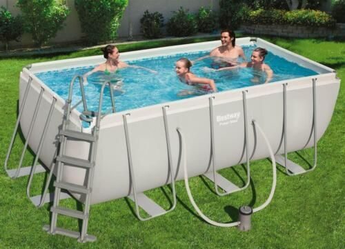 Bestway Power Steel Frame Pool Set Pumpe quadratisch grau 412 x 201 x 122 cm