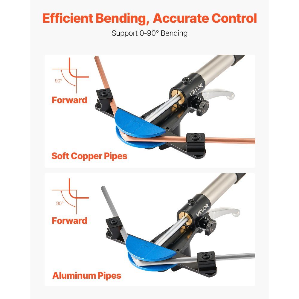 Hydraulic pipe bender, 6-22 mm, pipe bender 90°, forward, with 7 colored aluminum alloy jaws, for repairs in heating, ventilation and air conditioning, refrigeration and automotive technology