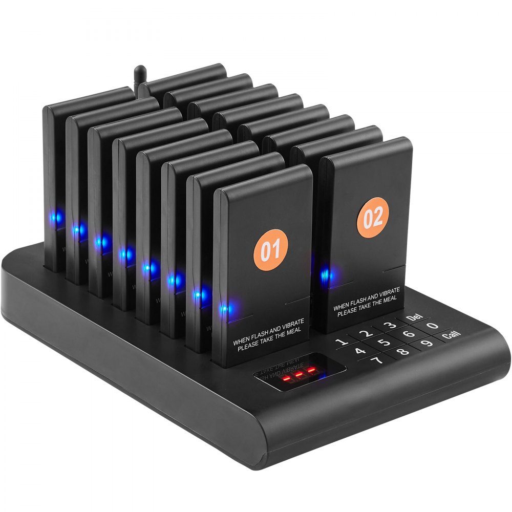Système de téléavertisseur de restaurant, signal de file d'attente sans fil avec portée de 500 m, bip d'appel invité avec vibration et clignotant, 16 téléavertisseurs pour camion de nourriture, église