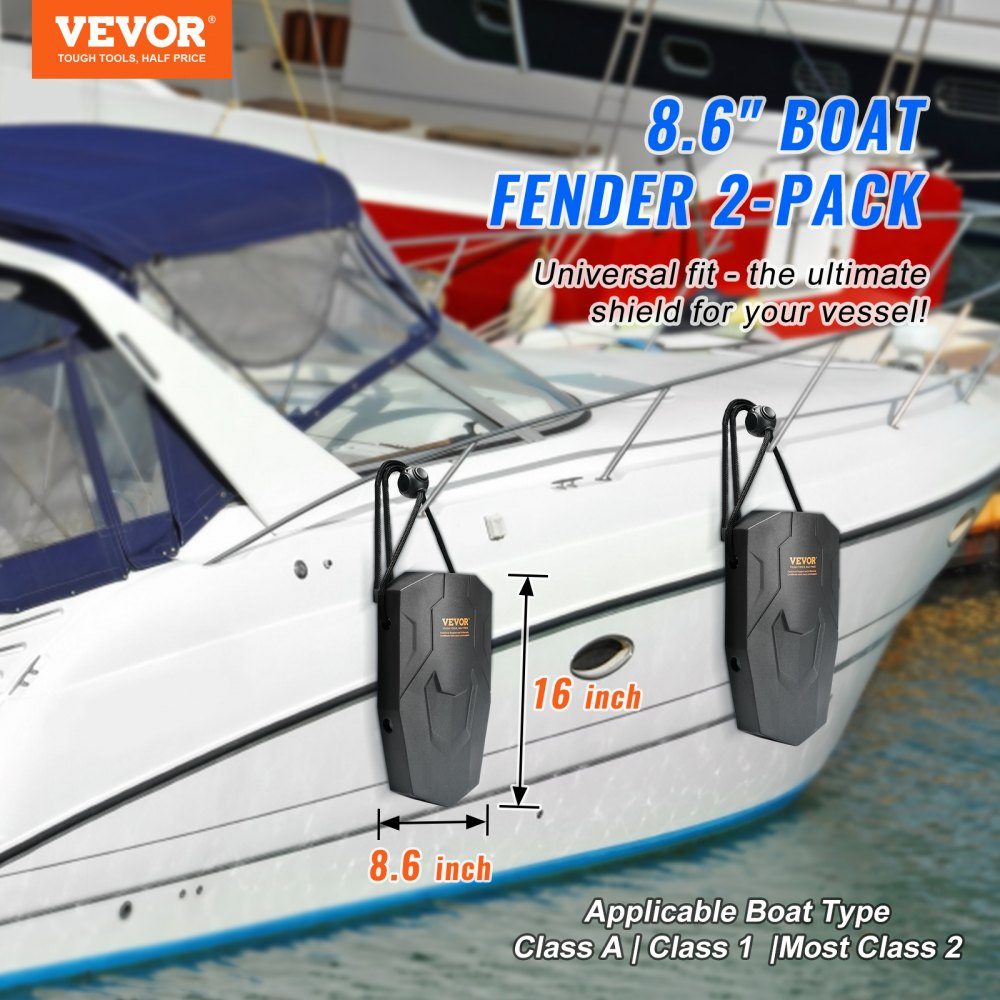 Fender-Set, 2 Fender, 21,6 x 40,6 cm, EVA-Bootsfender, horizontale oder vertikale Montage, Dockfender mit Polyesterseilen und Kabelschloss-Aufbewahrungstasche, UV-geschützter Bootsfender, schwarz