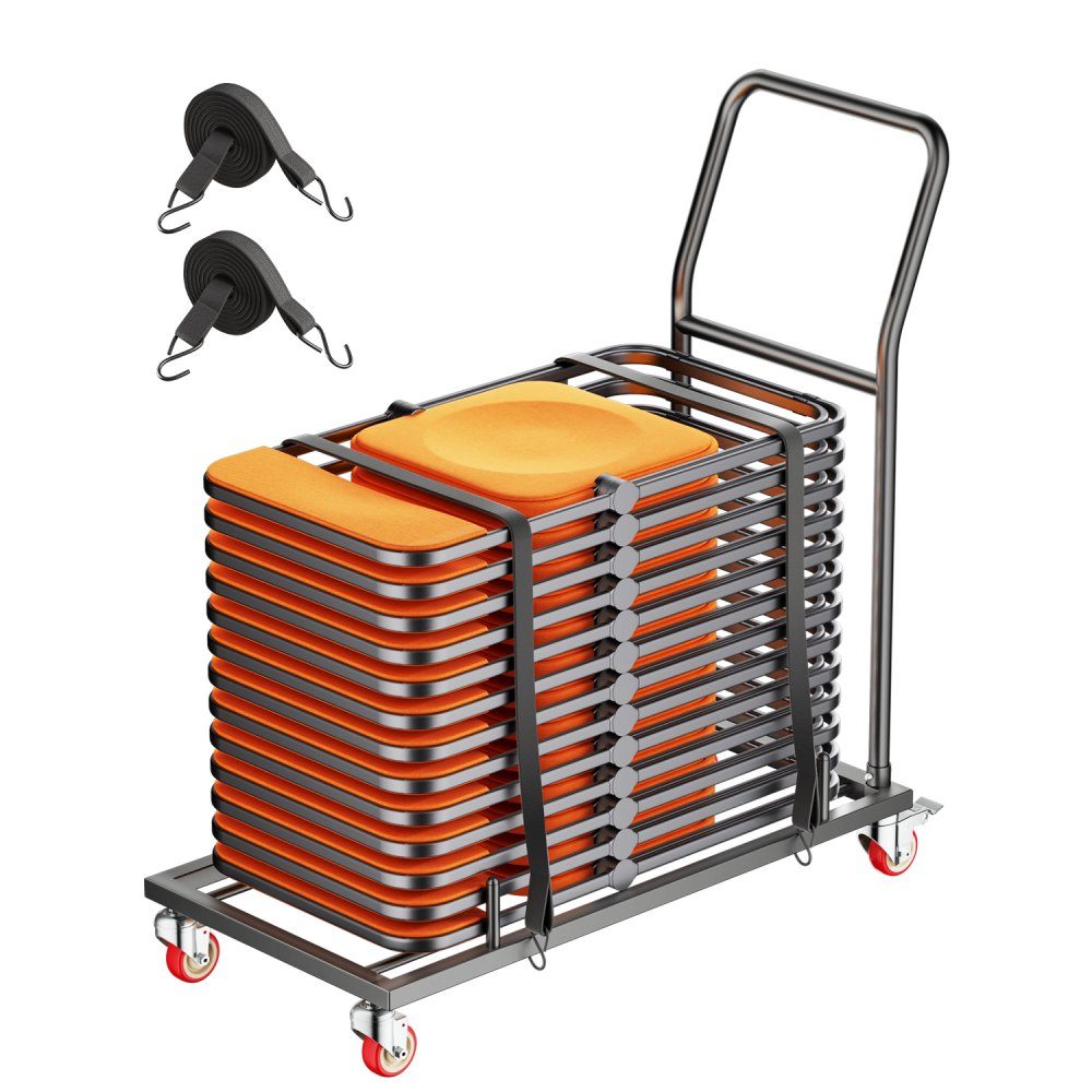 Klappbarer Stuhlständer, 300 Pfund Tragkraft, L-förmiger horizontaler Stuhlwagen für 25 Stühle, robuster Stuhlaufbewahrungswagen aus Metall mit Gummirädern und Halterungen, großer Stuhlhalter, mattschwarz