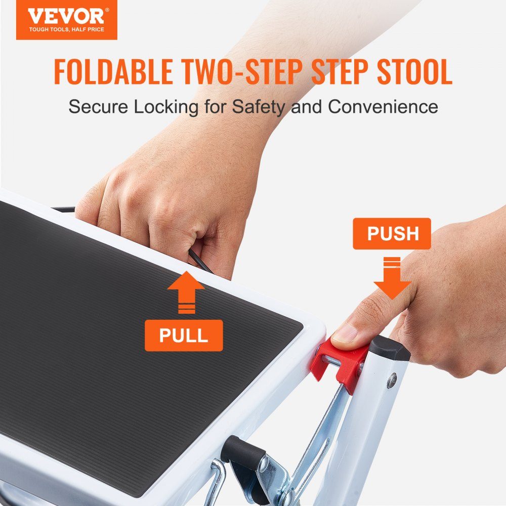 Household ladder 500x480x450mm folding step ladder made of steel step ladder 2 steps step ladder 150kg load capacity folding step double step ladder 445mm high kitchen ladder non-slip step stool