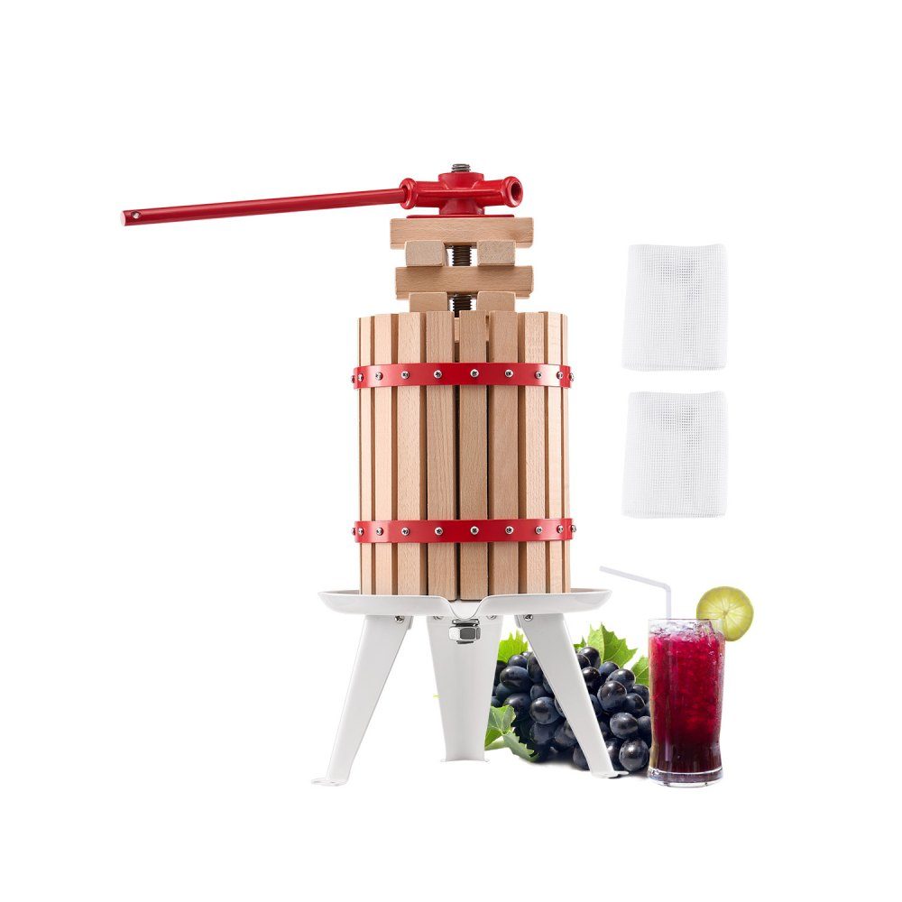 Obstweinpresse, Obstmühle (6 l), mit Massivholzkorb mit 8 Blöcken, robuste manuelle Entsafter, Apfelweinpresse, Apfelpresse, Traubenpresse, Olivenölpresse mit Griff, Entsafter für die Küche