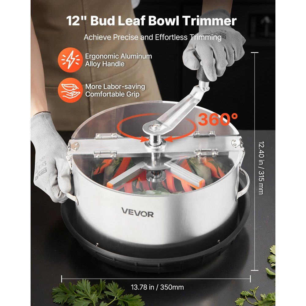 Harvester, 12" Leaf Cutter, Bud Cutter with Stainless Steel Blades, Wet & Dry Hydroponic Cutting Machine with Tray, Leaf Bowl Trimmer for Plant Buds & Flowers