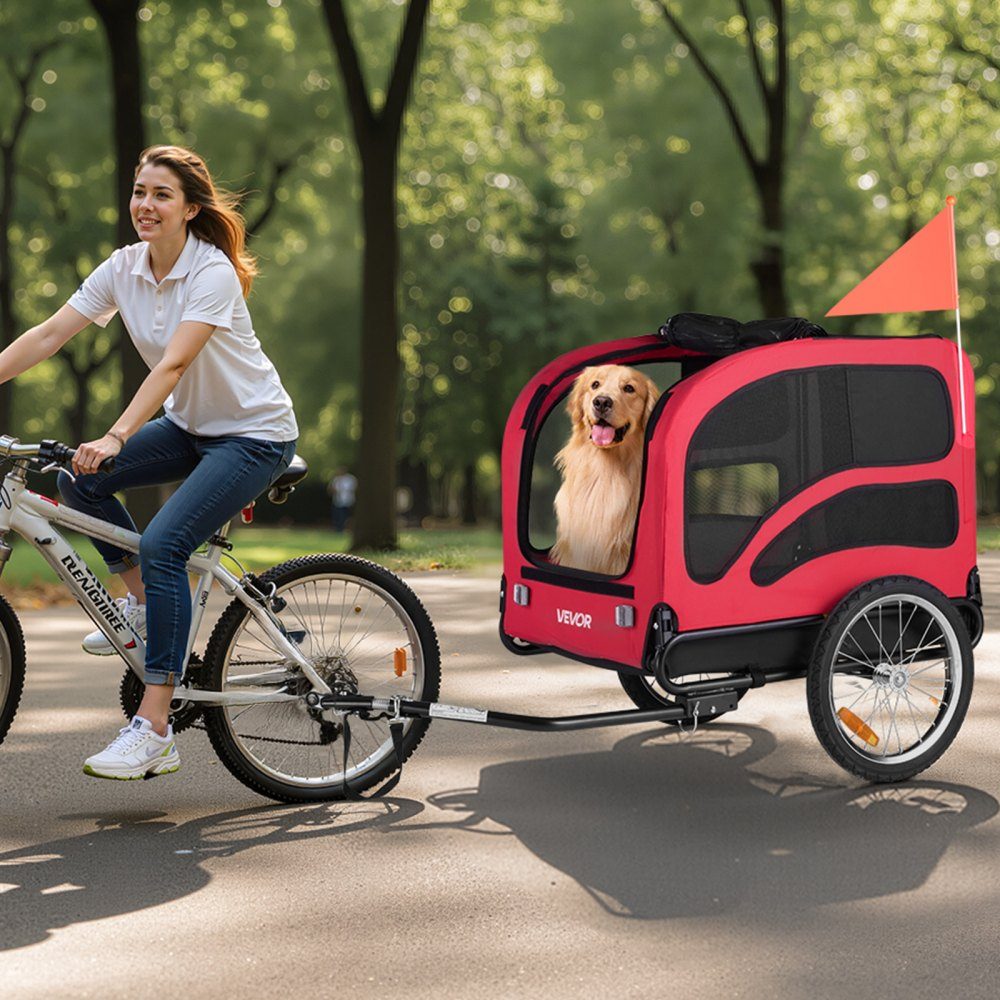 Dog Trailer Up to 45kg Pet Cart Bike Carrier for Small and Large Dogs Folding Frame with Wheels Universal Bike Hitch Includes Flag Internal Leash 1350 x 720 x 840mm