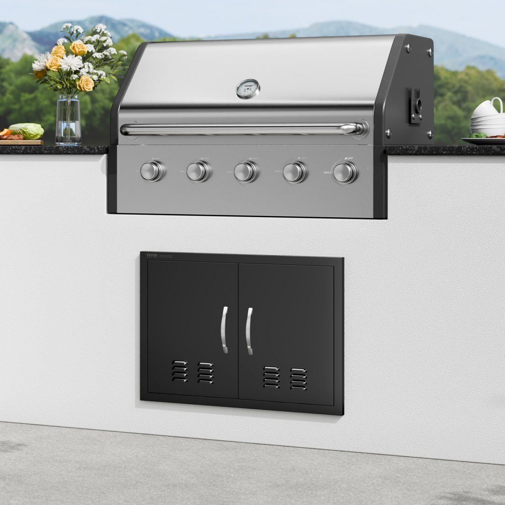 Grill Access Door 762x533x46mm Double Outdoor Kitchen Door Flush Mount Cold Panel Door Vertical Wall Door with Handles and Vents for Grill Island Grill Station etc