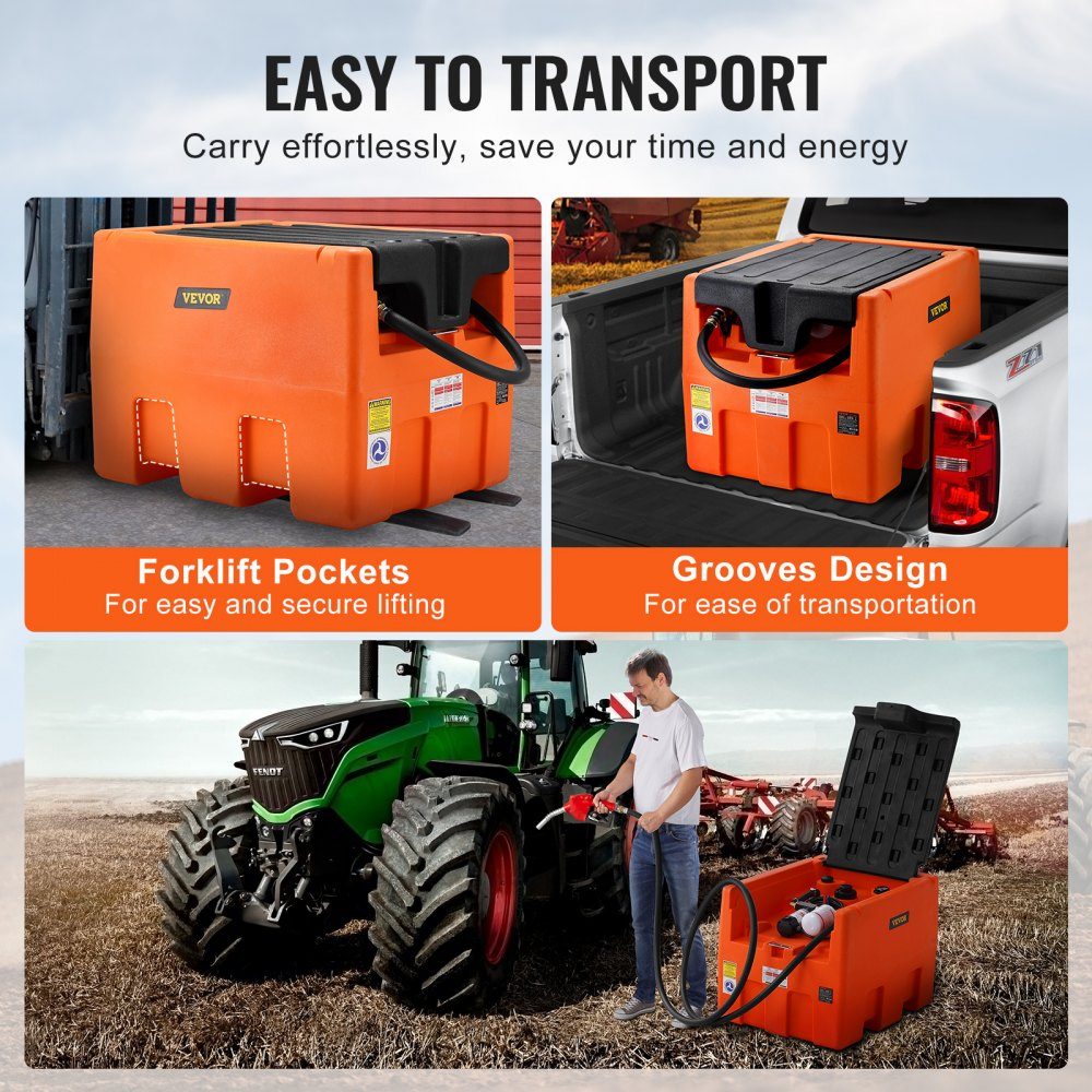 Portable diesel tank, 48 gallon capacity, 10.6 GPM pump speed, includes 12V electric pump, 13.1ft hose and automatic nozzle, orange diesel fuel tank for smooth transportation