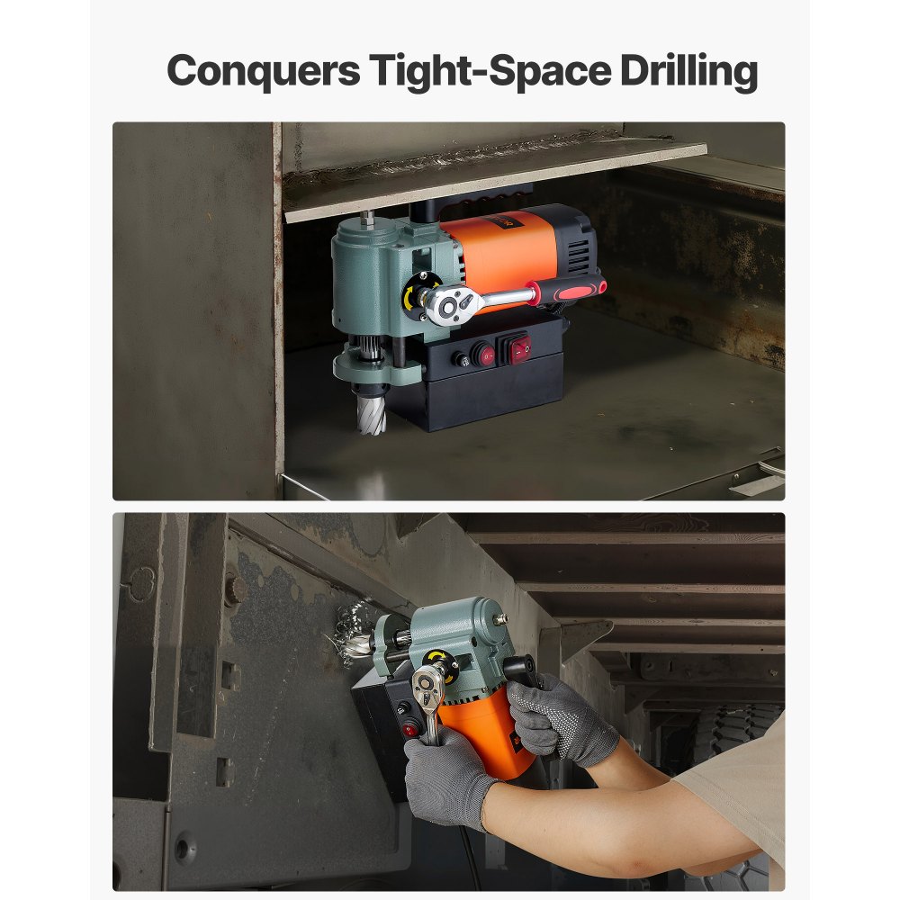 Low-Profile-Magnetbohrmaschine, 1300 W, 35 mm Bohrdurchmesser, 10000 N Leistung, tragbare Magnetbohrmaschine mit Weldon-Schaft für Metalloberflächen, industrielles Heimwerken