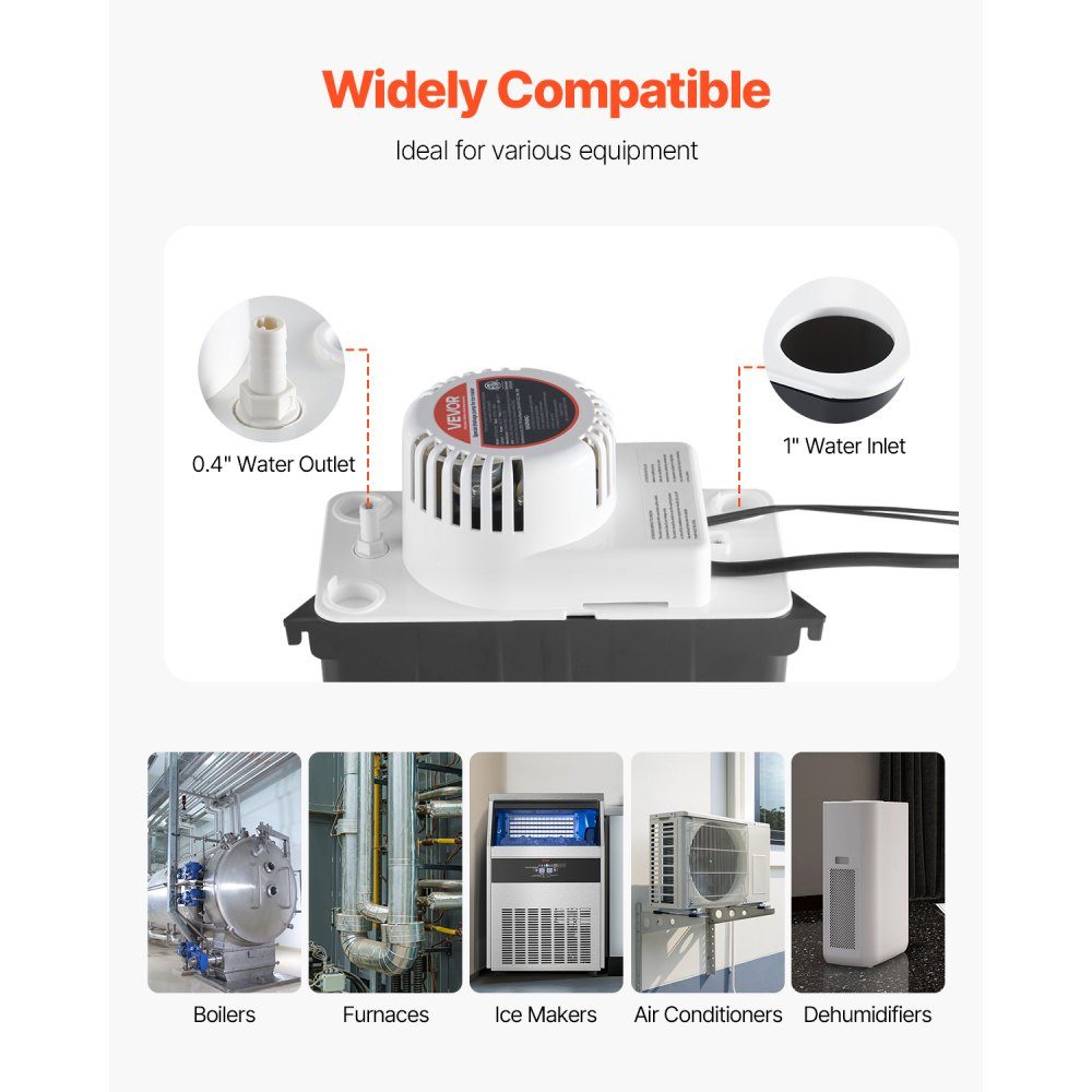 Condensate Extraction Pump, Condensate Pump, 1/50 HP 1.89L Tank, Automatic AC Condensate Pump with Float Switch and 6m Hose for Air Conditioner, Dehumidifier, Ice Maker, Water Drain, Black