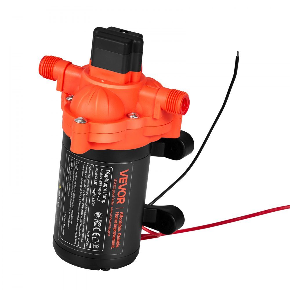 Diaphragm pump, 12V DC, 15.1L/min, self-priming 3-chamber diaphragm water pump with automatic pressure switch, 2.75 bar pressure for motorhome, caravan, ship, yacht, car wash