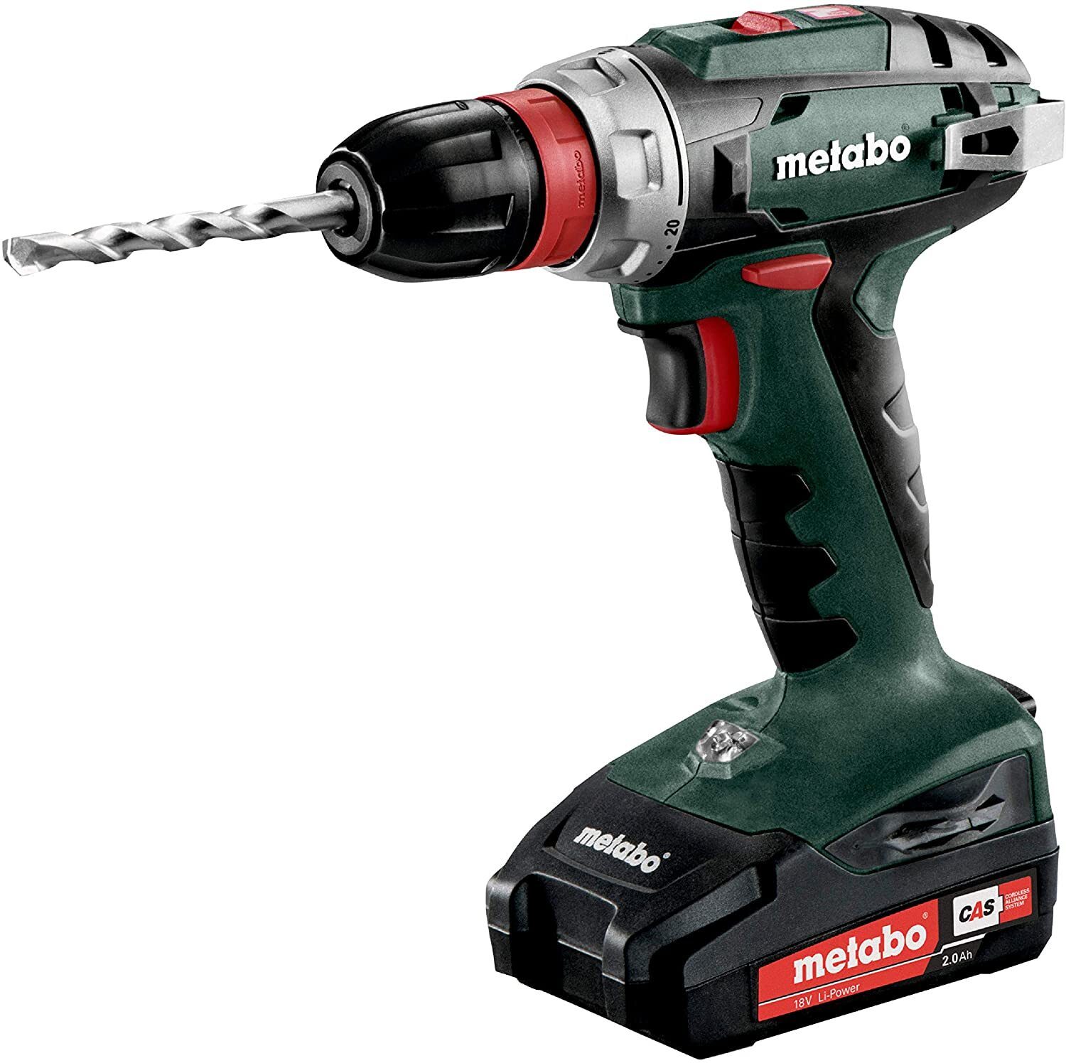 Metabo Akkuschrauber / Akku-Bohrschrauber Mobile Werkstatt Starterset im Kunststoffkoffer; mit 2 Li-Power Akkupacks (18 V/2,0 Ah), Ladegerät SC 30 + Zubehör - Neuheit