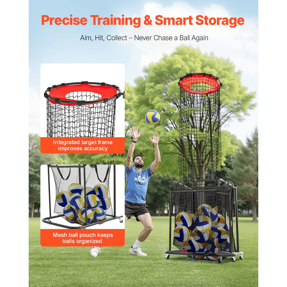 Volleyball Training Net, Angle & Height Adjustable Volleyball Trainer, Portable Practice Net with Trolley & Wheels & Carry Bag, Professional Serve & Smash Training