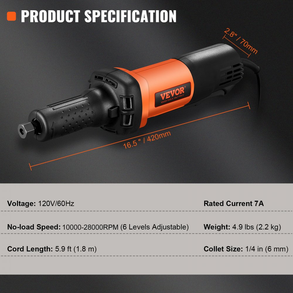 Geradschleifer 820 W Minischleifer 7000–30000 U/min Stabschleifer 6 Geschwindigkeiten Multischleifer mit 1,8 m Kabel 6,35 mm und 3,175 mm Spannzange, wasserdicht, geräuscharm, Schleifen, Polieren, Schneiden Geradschleifer 820 W Minischleifer 7000–30000 U/min Stabschleifer 6 Geschwindigkeiten Multischleifer mit 1,8 m Kabel 6,35 mm und 3,175 mm Spannzange, wasserdicht, geräuscharm, Schleifen, Polieren, Schneiden