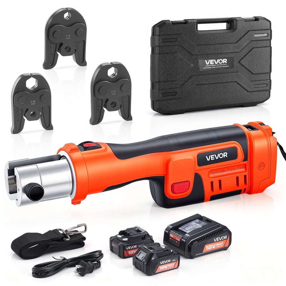 18V accu perstangenset, 32kN persmachine incl. 3 persbekken V15 V22 V28 & 180° draaibare kop, elektrisch persgereedschap met 4,0 Ah accu's voor RVS buizen tot 54 mm, 40 HRC voor hoge prestaties 18V accu perstangenset, 32kN persmachine incl. 3 persbekken V15 V22 V28 & 180° draaibare kop, elektrisch persgereedschap met 4,0 Ah accu's voor RVS buizen tot 54 mm, 40 HRC voor hoge prestaties