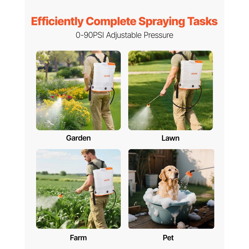 Cordless Sprayer, 12L Electric Backpack Pressure Sprayer, 2 Retractable Wands and 5 Nozzles, Adjustable from 0-6 Bar, 2 Hours Running Time, Portable Pump Sprayer for Yard, Garden and Lawn