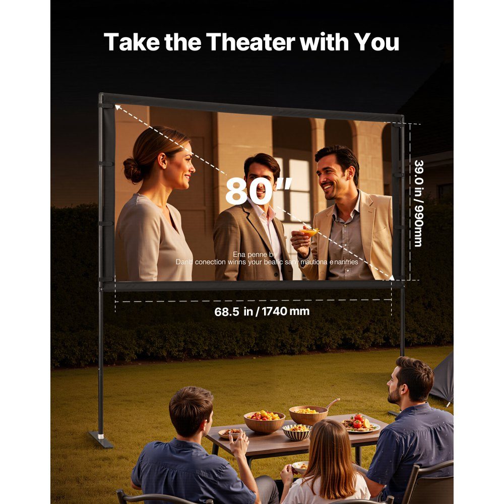 Projection Screen (80 Inch) with 160° Wide Angle & Stand, Projector Screen for Indoor & Outdoor Projector 16:9 4K HD, Portable Movie Screen with Carry Bag for Home Theater Office Presentation