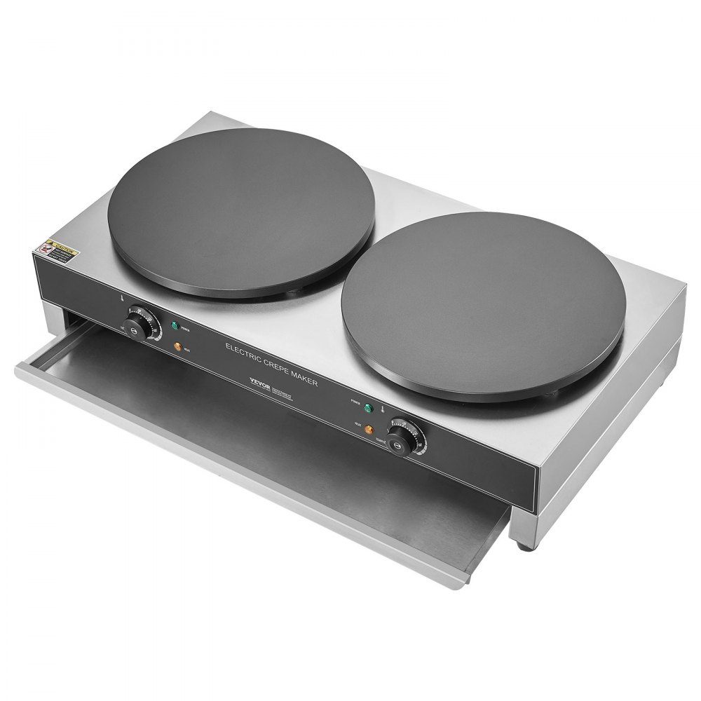 Electric Crepe Maker, Double Head Crepe Machine, 6000W Flat Crepe Grill Plate, Stainless Steel Pancake Oven, Cereal Pancake Oven, Temperature Control (No Plug)
