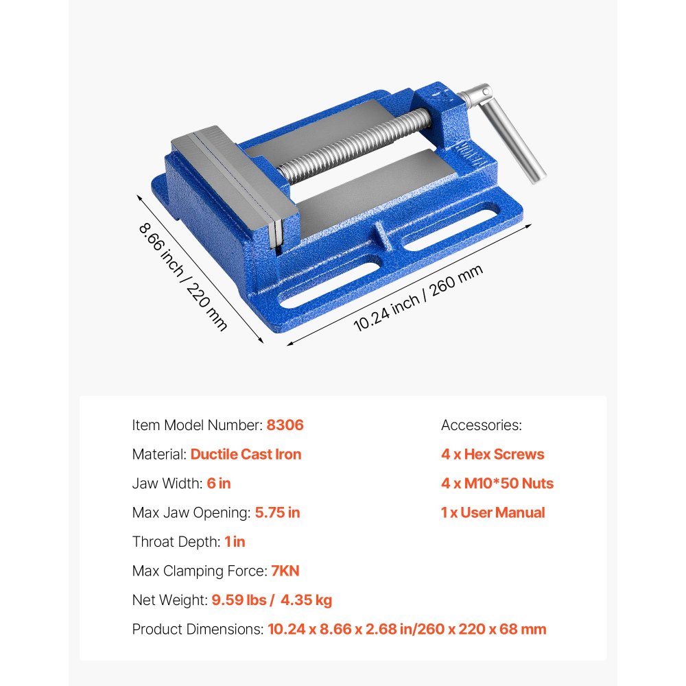 Machine bankschroef, 6" kaakbreedte boor bankschroef, gietijzeren constructie werkbank bankschroef voor houtbewerking, metaalbewerking, boren en snijden