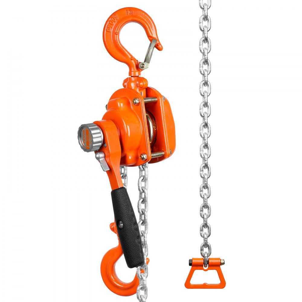 Mini palan à levier, capacité de charge de 0,5 T, palan à chaîne, force de traction de 260 N, bloc de poulie, hauteur de levage de 2,80 m, palan à cliquet, palan en acier, chaîne G80, frein à double cliquet Weston, crochet rotatif à 360°, palan à chaîne m