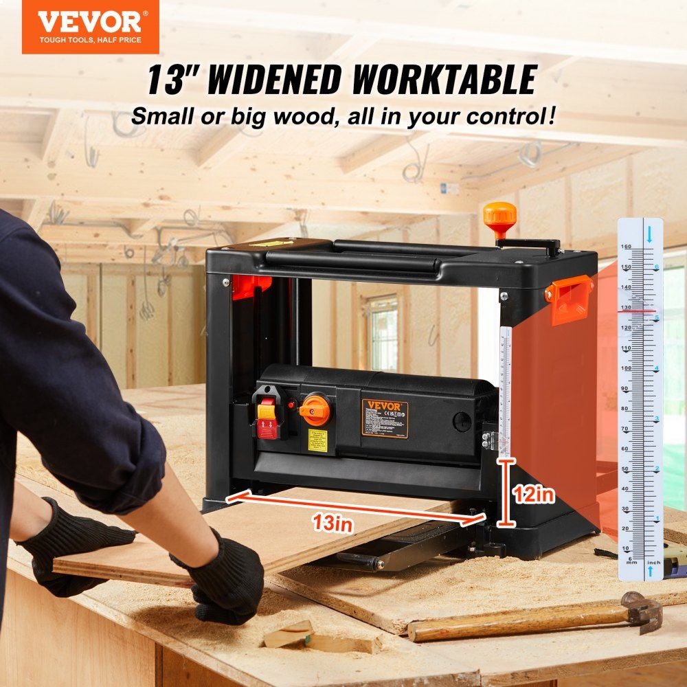 Thickness planer, 2000 W power, thickness planer, 3 planer blades, planer, 23500 rpm, planing width 33 cm, max. cutting thickness 15 cm Table planer 52.5 x 69.6 x 48 cm Ideal for woodworking