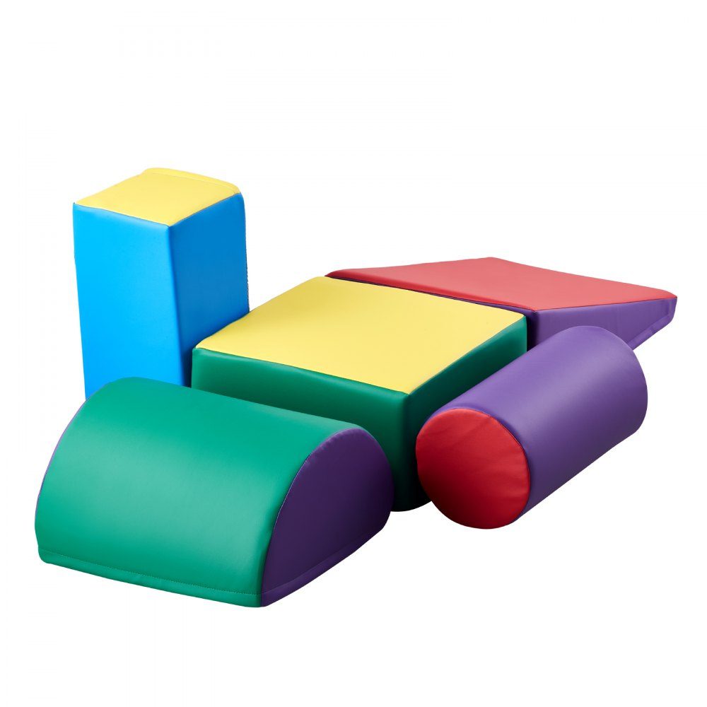 Weiche Bausteine, 5-teiliges Set, Schaumstoffbausteine ​​für Kleinkinder von 6 Monaten bis 3 Jahren, große PU-Lederbausteine, Indoor-Kletter- und Krabbelaktivitätsspielset zum Krabbeln und Rutschen