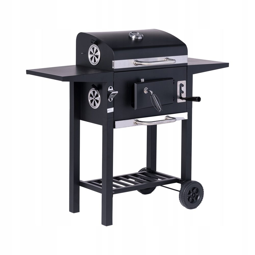 BBQ-Holzkohlegrill-Smoker-Set mit Deckel, höhenverstellbar, 2 Seitenablagen