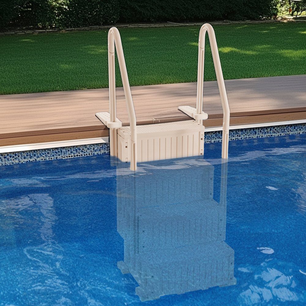 Swimming Pool Ladder, 4 Step Stairs with Double Handrail and Heavy Duty Non-Slip Steps, Maximum Load 400 Pounds, for 48-54 Inch Pools with Any Patio Surface, Taupe