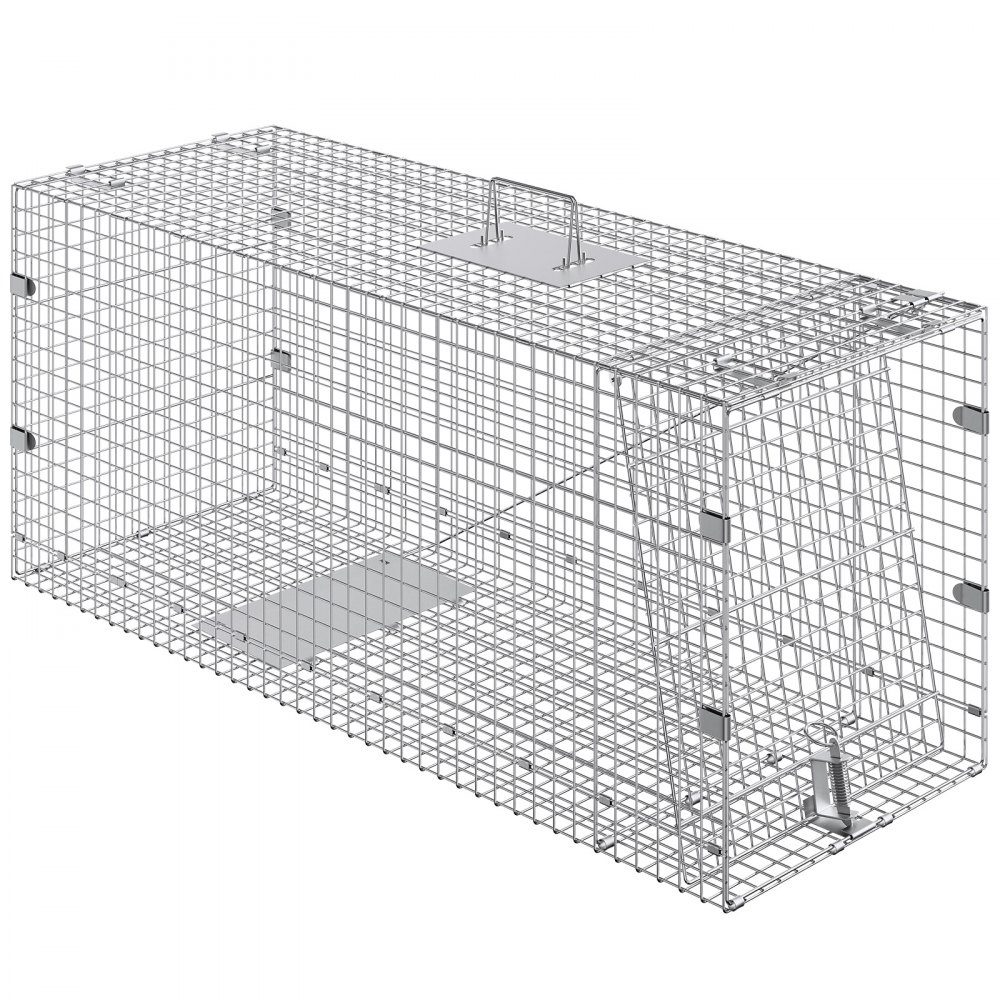 Live Animal Cage Trap 50" x 20" x 26" Humane Galvanized Iron Cat Trap Foldable Animal Trap with Handle for Stray Dogs, Armadillos, Raccoons, Marmots, Foxes