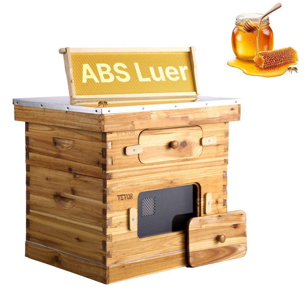 Beehive, 20 Frames, Zander Beehive, Beeswax Coated Fir Wood, 1 Deep + 1 Medium Bee Box, Langstroth Beehive Set, Clear Acrylic Windows with Foundations
