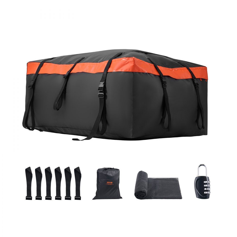 Sac de toit de voiture, sac de toit de 23 pieds cubes, coffre de toit étanche et durable en PVC 840D pour véhicules avec/sans porte-bagages (avec serrure et tapis antidérapant)