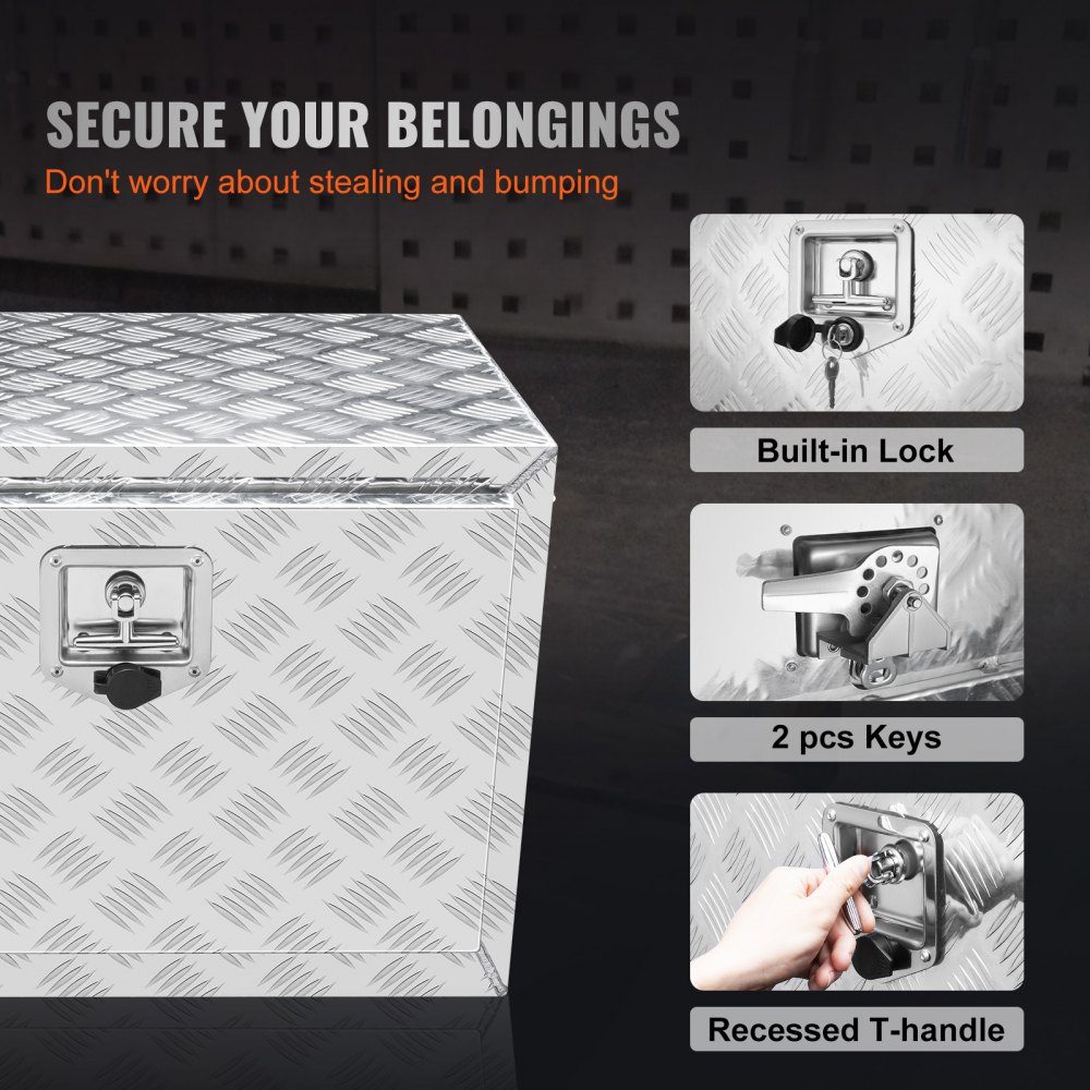 Underbody Truck Box, 610x335x405mm Pickup Storage Box, Aluminum Tool Box with Lock and Keys, Waterproof Trailer Tool Box for Trucks, Vans, Trailers etc