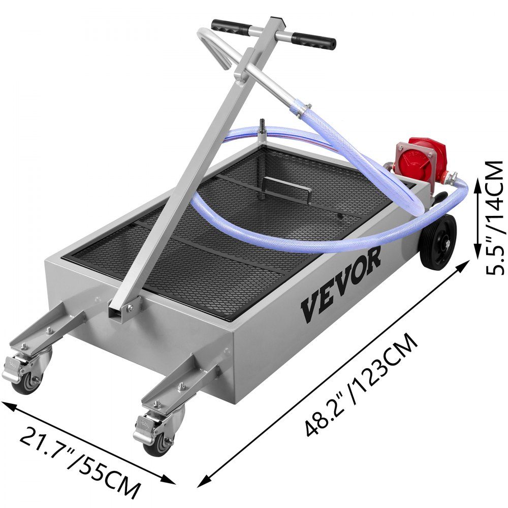 Bac de vidange d'huile, réservoir de vidange d'huile de 56,8 L, bac de vidange d'huile plat, bac de vidange d'huile de grande capacité, main pliable, avec pompe, tuyau, rouleaux pour vidanger l'huile dans les voitures, SUV et L