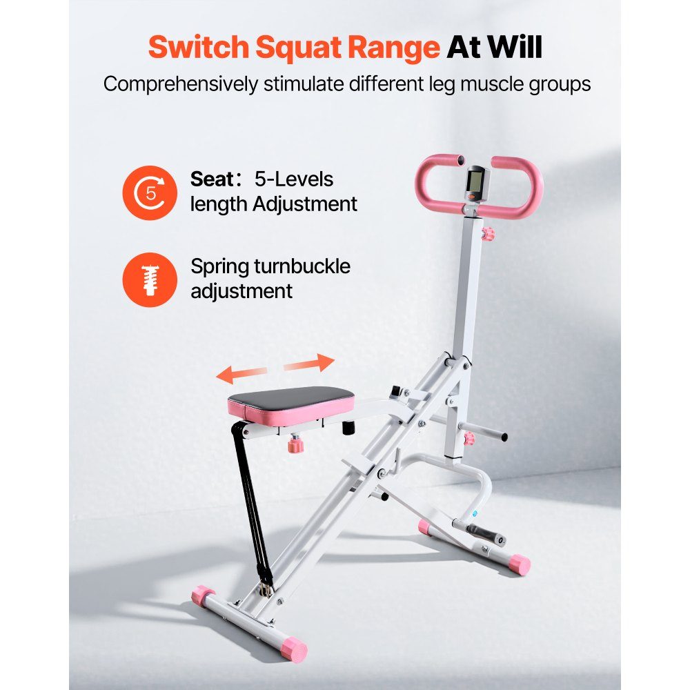 Squat Machine for Deep Squats, Folding Exercise Machine, Glute Trainer with 5 Level Adjustable Seat, Home Exercise Machine for Buttocks and Legs, Glute Machine White + Pink