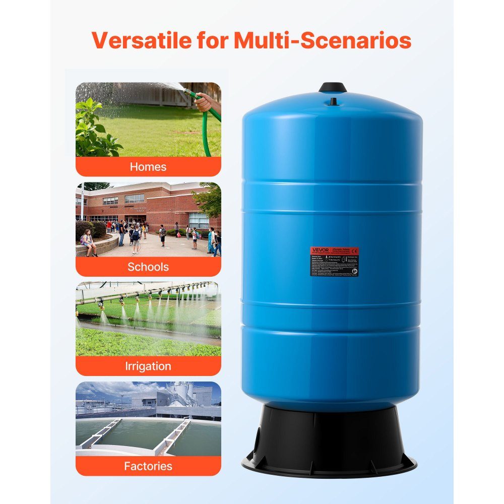 Vertikaler Brunnendrucktank, 75,7 l vorgeladener Druckwassertank für Brunnenpumpen, Wasserspeichertank aus Kohlenstoffstahl für Heim-, Schul-, Bauernhof- und Bewässerungssysteme