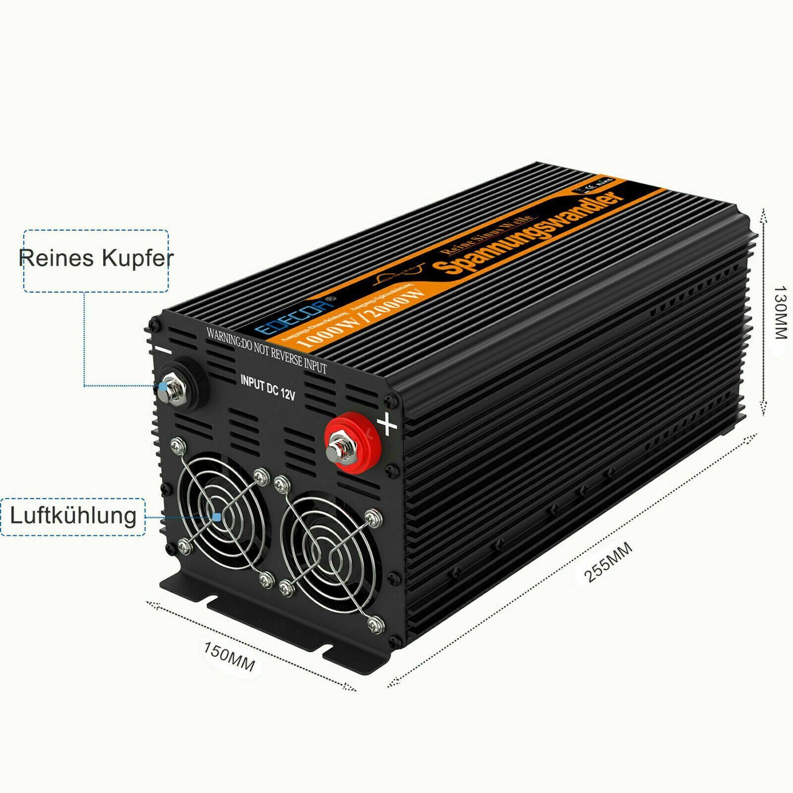 Pure sine wave voltage converter 1000/2000 W 12V 230V inverter