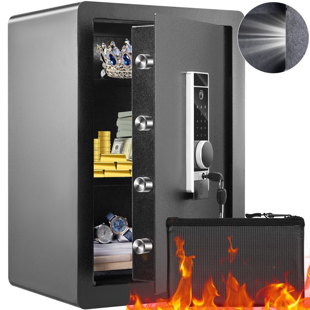 Tresor Tresor 62 L, Möbeltresor mit feuerfester Geldtasche, herausnehmbarer Ablage für Passwort, Schlüssel und Fingerabdruck, Innenschrank, Wandtresor für Bargeld, Schmuck, Dokumente, Wertsachen