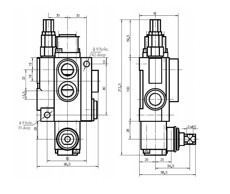 Distributeur hydraulique monobloc commande à levier 40l 04P40 4 compartiments
