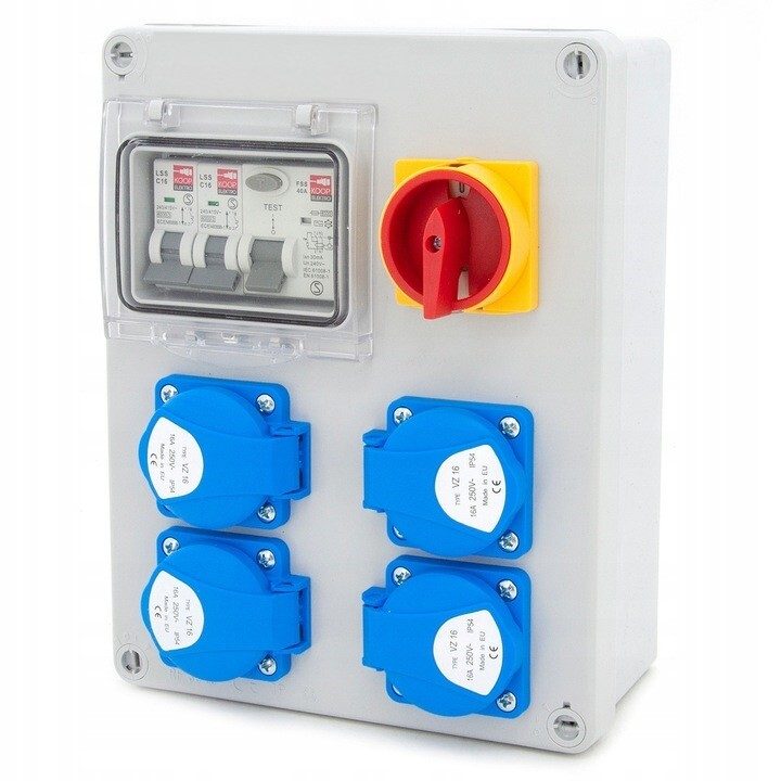Elektrischer Wandverteiler 4x230V mit Hauptschalter-Aufbaukasten