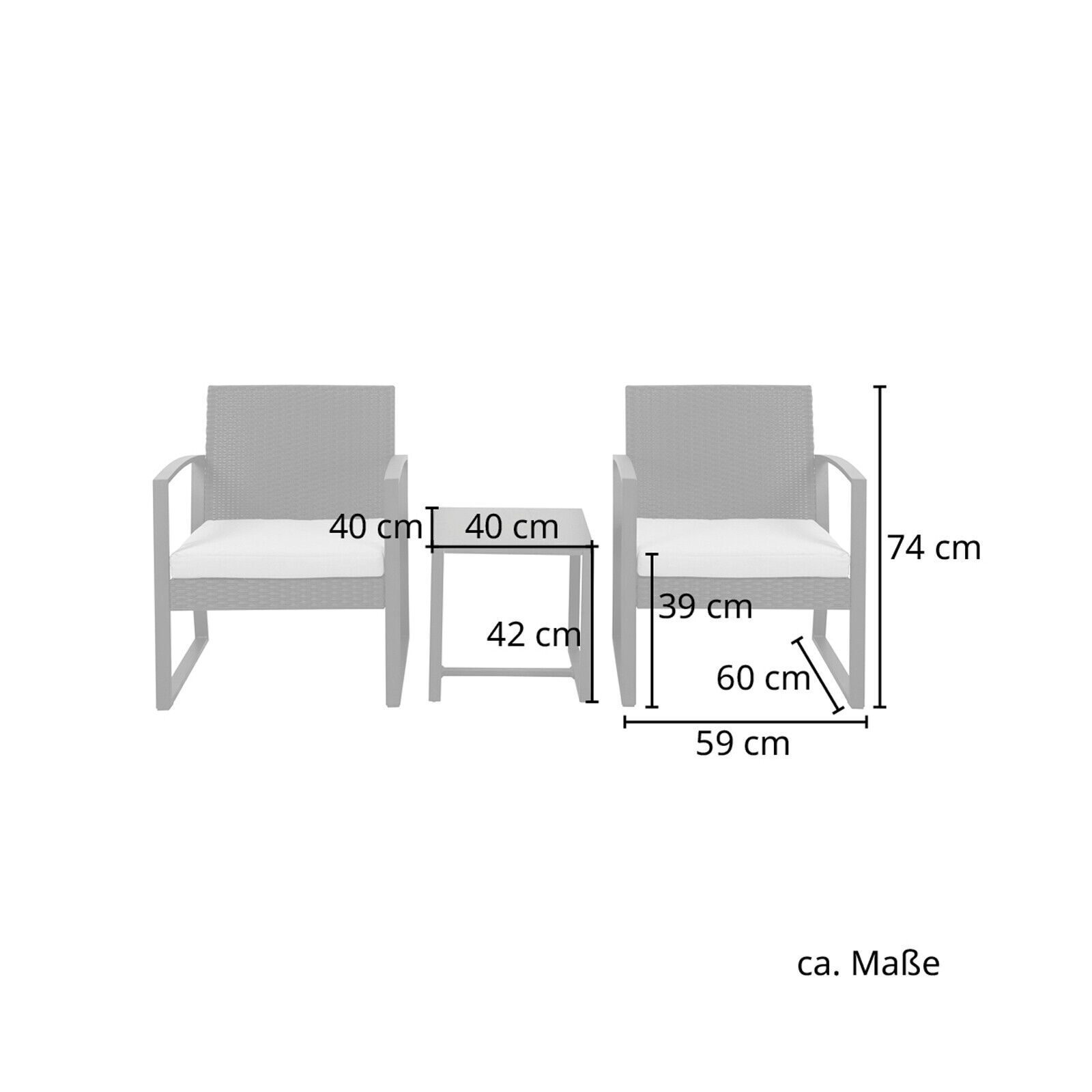 Sitzgruppe Rattan Gartenmöbel Polyrattan Set Tisch Sessel Lounge Grau