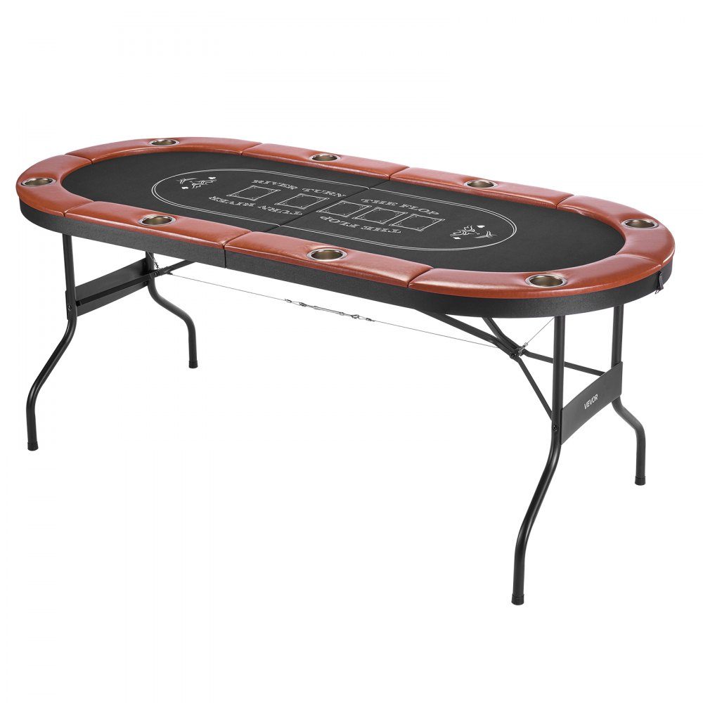 Klappbarer Pokertisch für 8 Spieler (72 Zoll), Casino-Freizeittisch mit gepolsterten Schienen und Getränkehaltern, ovale tragbare Spieltische mit Filz- und Metallbeinen, Texas Hold'em Poker
