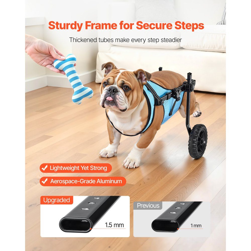 Dog Wheelchair for Hind Legs, Adjustable Pet Wheelchair, Lightweight Dog Stroller with Shock Absorbing Wheels, Walking Aid for Disabled, Paralyzed, Injured Dogs up to 15kg, M