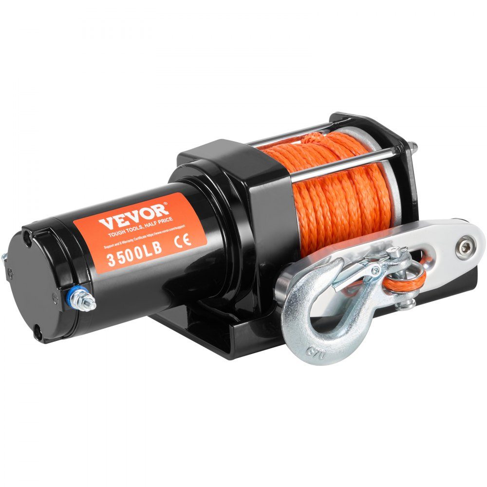 Treuil électrique, capacité de traction de 3 500 lb, treuil 12 V DC ATV/UTV avec corde synthétique Φ 3/16" x 39 pieds 12 brins, guide-câble en aluminium, télécommande filaire, étanche IP55 pour remorquage UTV, ATV, bateau – Réf. HT-22372