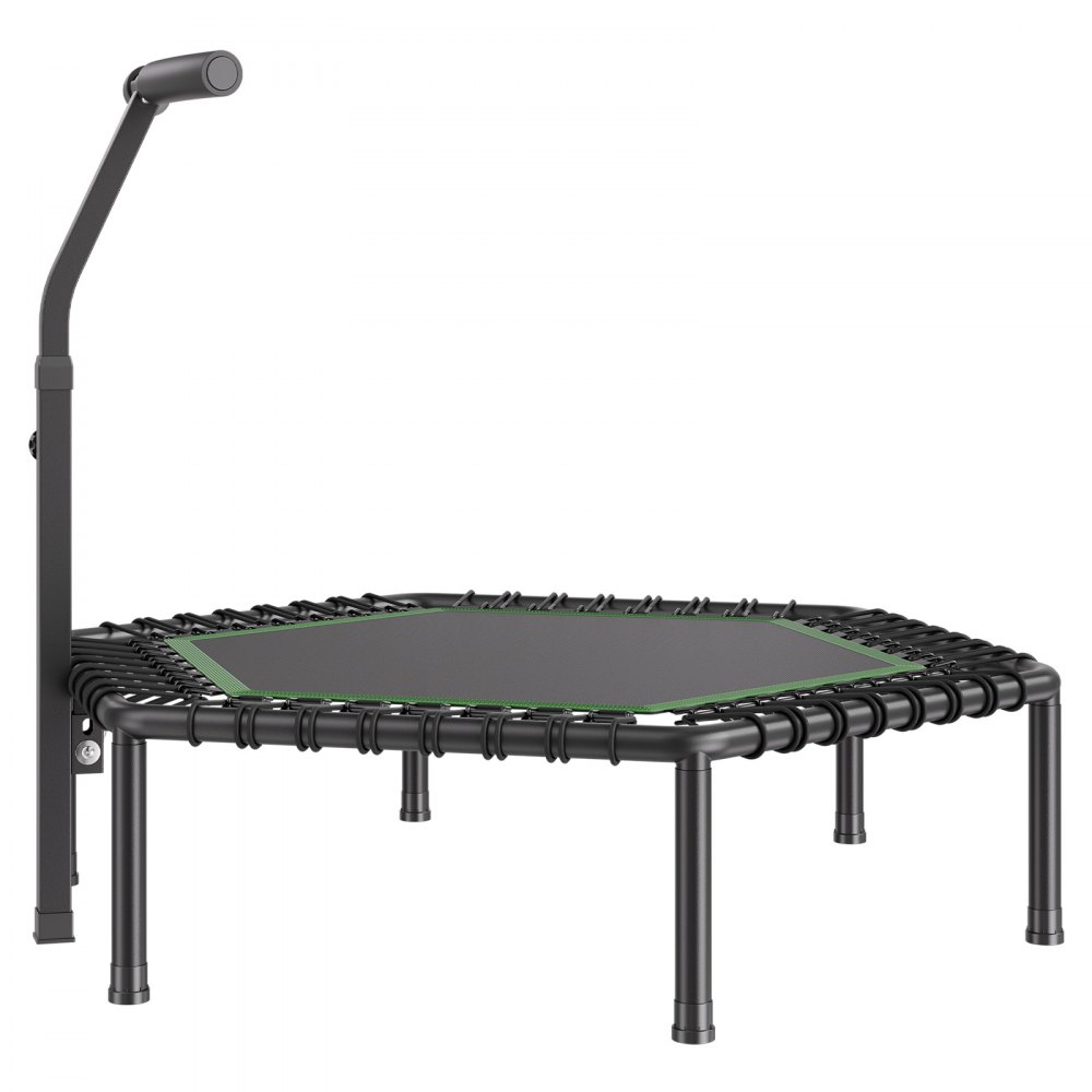 Indoor fitnesstrampoline voor volwassenen, mini-trampoline met een draagvermogen van 205 kg, rebounder-trampoline van 1385 mm met in 3 niveaus in hoogte verstelbare handgreep en schuimrubberen handgreep, hometrainer, sportuitrusting Indoor fitnesstrampoline voor volwassenen, mini-trampoline met een draagvermogen van 205 kg, rebounder-trampoline van 1385 mm met in 3 niveaus in hoogte verstelbare handgreep en schuimrubberen handgreep, hometrainer, sportuitrusting
