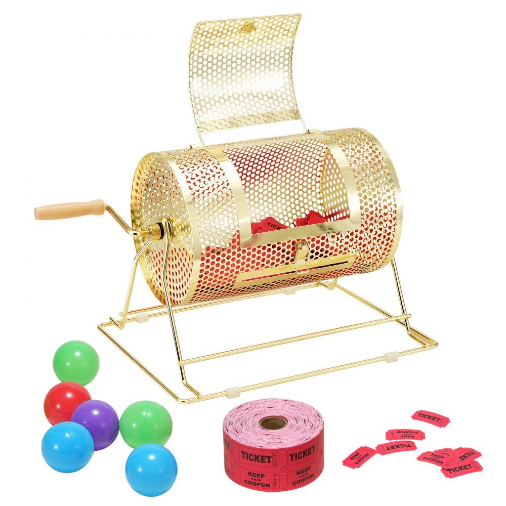 Lotto drum Glückskind 3500 tickets or 100 raffle balls capacity, professional lottery rotating cage made of metal, lottery turntable, lottery box for lottery games Golden