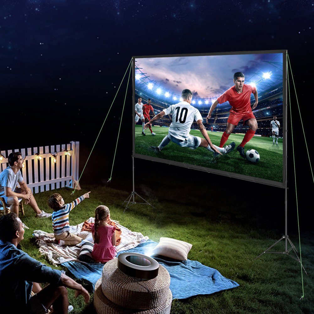 Projection Projector Screen with Stand, 120" HD 4K Outdoor Indoor Projector Screen, Quick Fold Portable Movie Screen 16:9 for Home Theater, Camping and Casual Events, Black