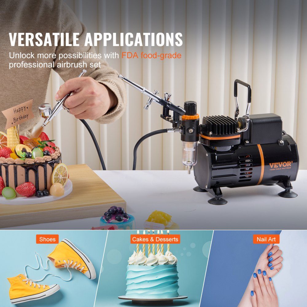 Airbrush-set, luchtcompressor met dubbele ventilator, professionele airbrush-systeemset met 3 airbrushes, houder, verfmengwiel, reinigingsborstelset, airbrush-set voor kunst, nagels, koekjes, make-up, K